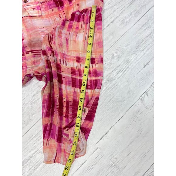 Avenue Womens Pink & Peach Abstract Printed Blouse 30/32 Button-Up Pocket Detail - Picture 4 of 15